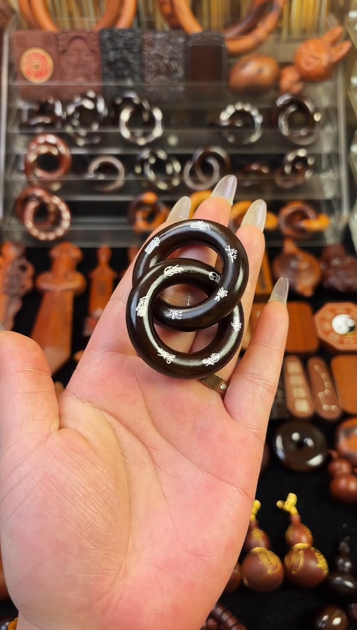 雷枣木玉化  双面镶银五雷五路乾坤圈 2.5