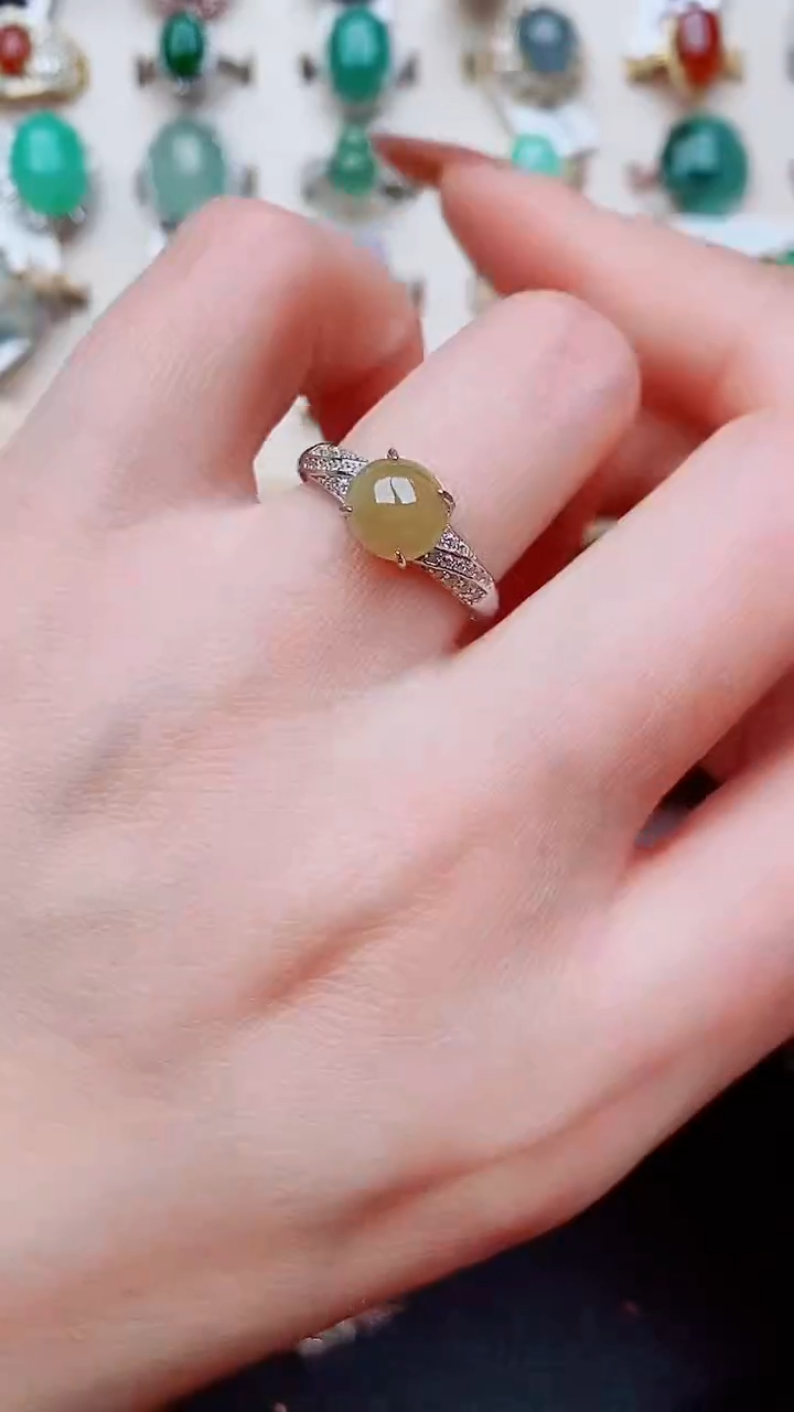 银S925镶嵌戒指翡翠...