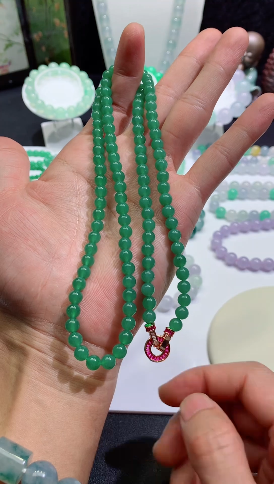 未镶嵌手链翡翠天然缅甸翡翠A货满绿浓晴绿108粒卡6mm