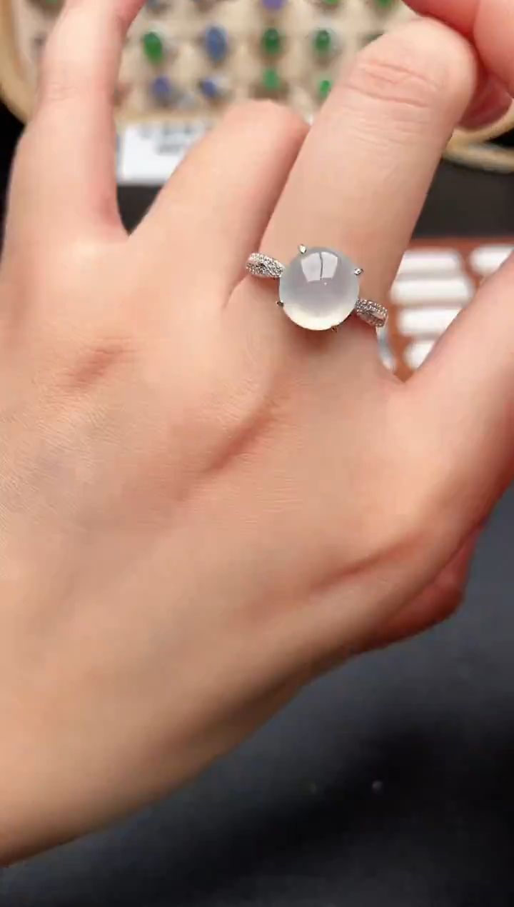 银S925镶嵌戒指翡翠一物一证一礼盒