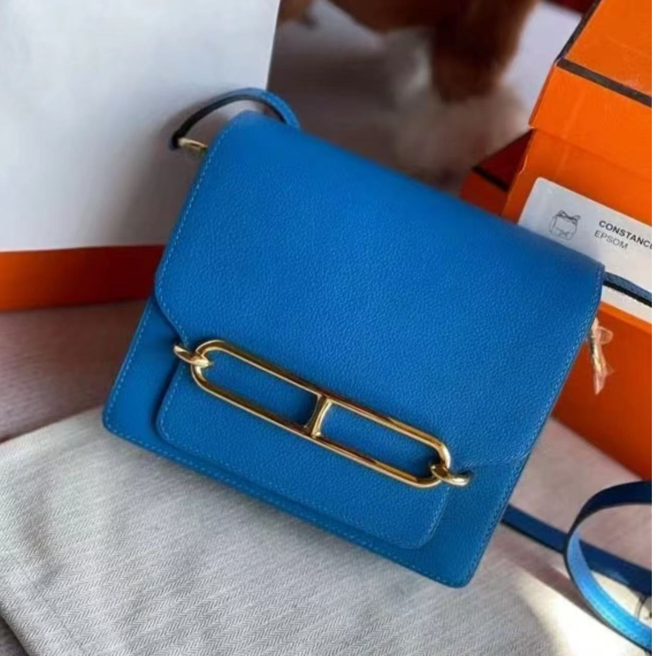 99新 Hermes/爱马仕 爱马仕猪鼻子18蓝色金扣A单肩包8706052