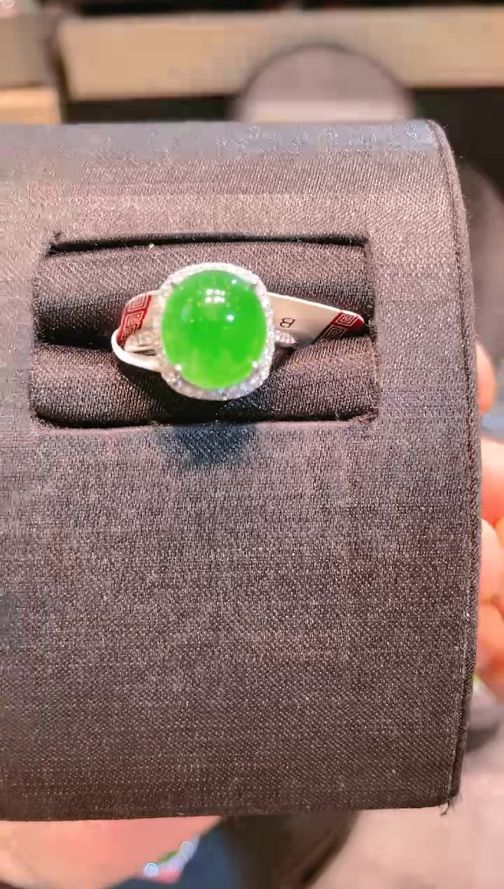 翡翠银S925镶嵌颈饰A22天然A货翡翠戒指