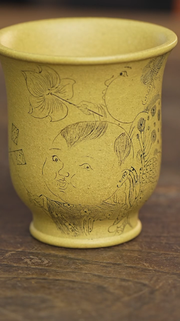 【闪购商品】紫砂茶杯山冰刻绘婴戏主人杯