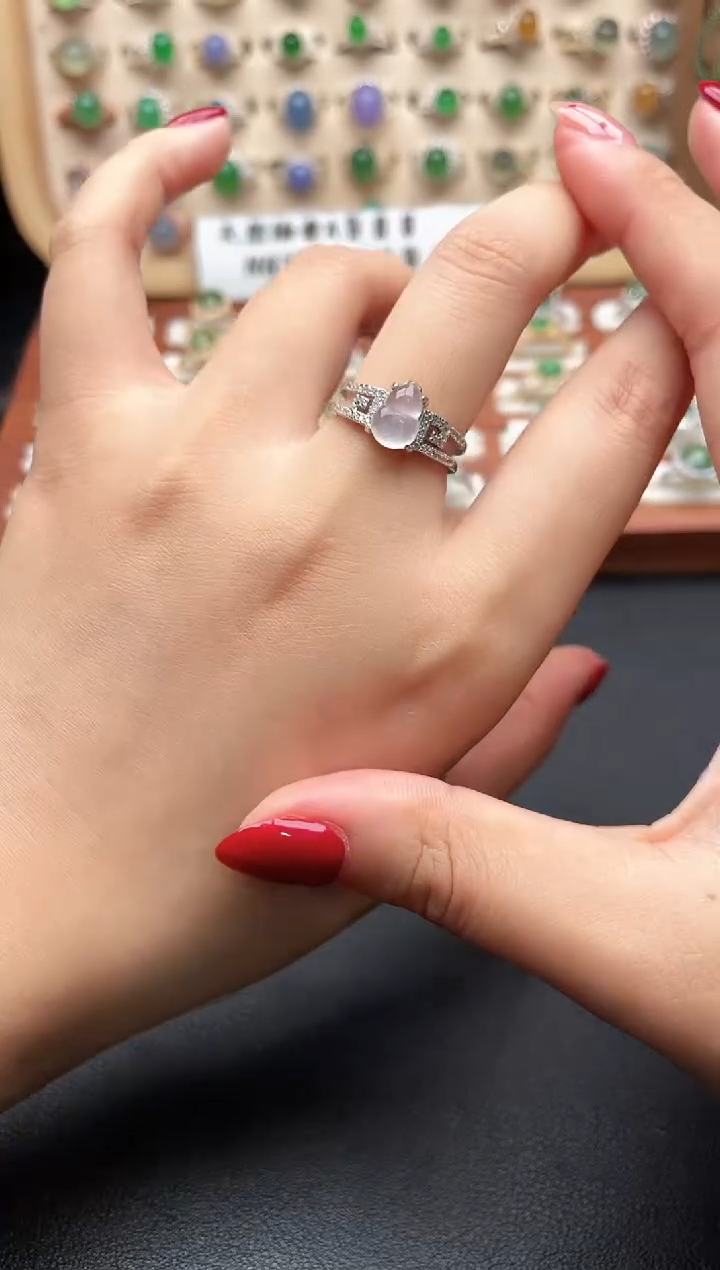 银S925镶嵌戒指翡翠一物一证一礼盒