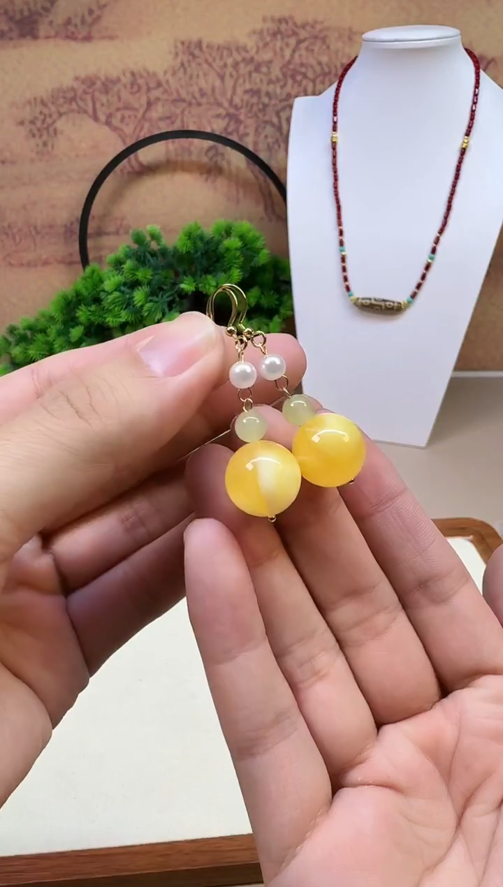 蜜蜡14K金镶嵌耳饰E153 