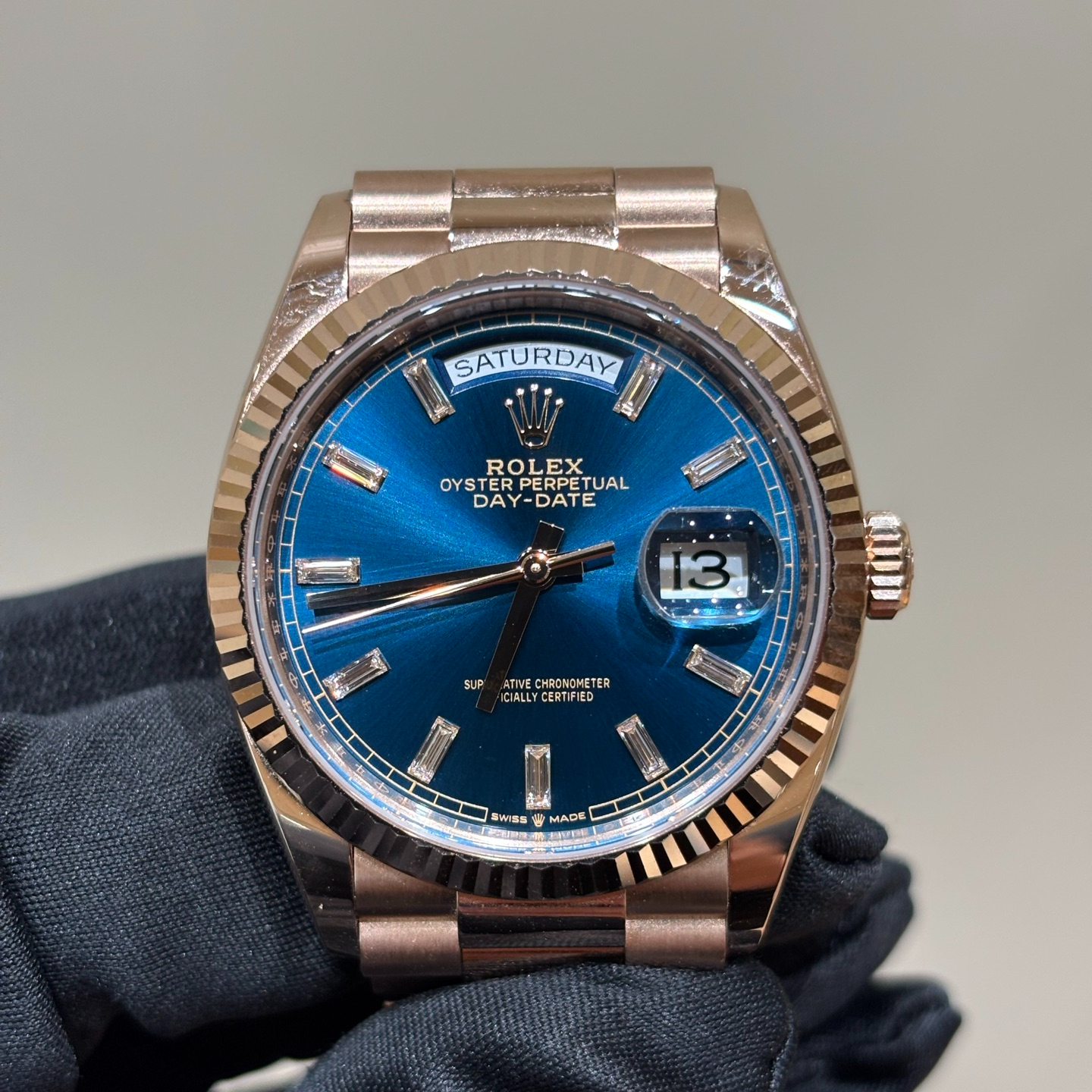 99新 Rolex/劳力士 星期日志系列蓝色盘面18k玫瑰金材质 36mm表径