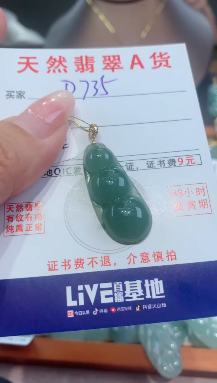 【闪购商品】翡翠颈饰18K金镶嵌天然翡翠A货挂件