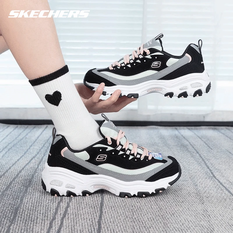 Skechers斯凯奇女鞋奶茶熊撞色运动鞋休闲增高减震老爹鞋