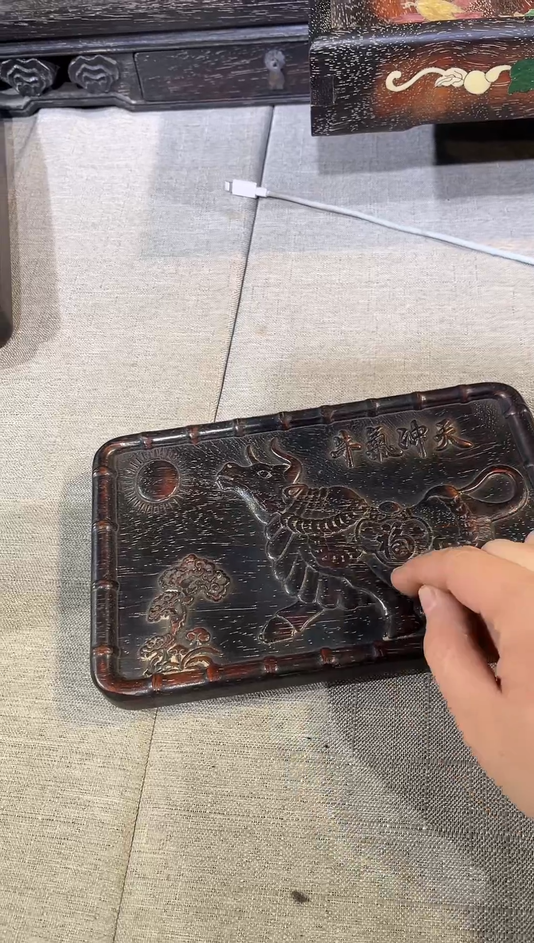 檀香紫檀（小叶紫檀）紫檀牛气冲天茶盘