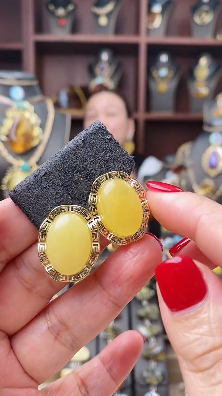 【闪购商品】琥珀耳饰银S925镶嵌耳钉多样性发一