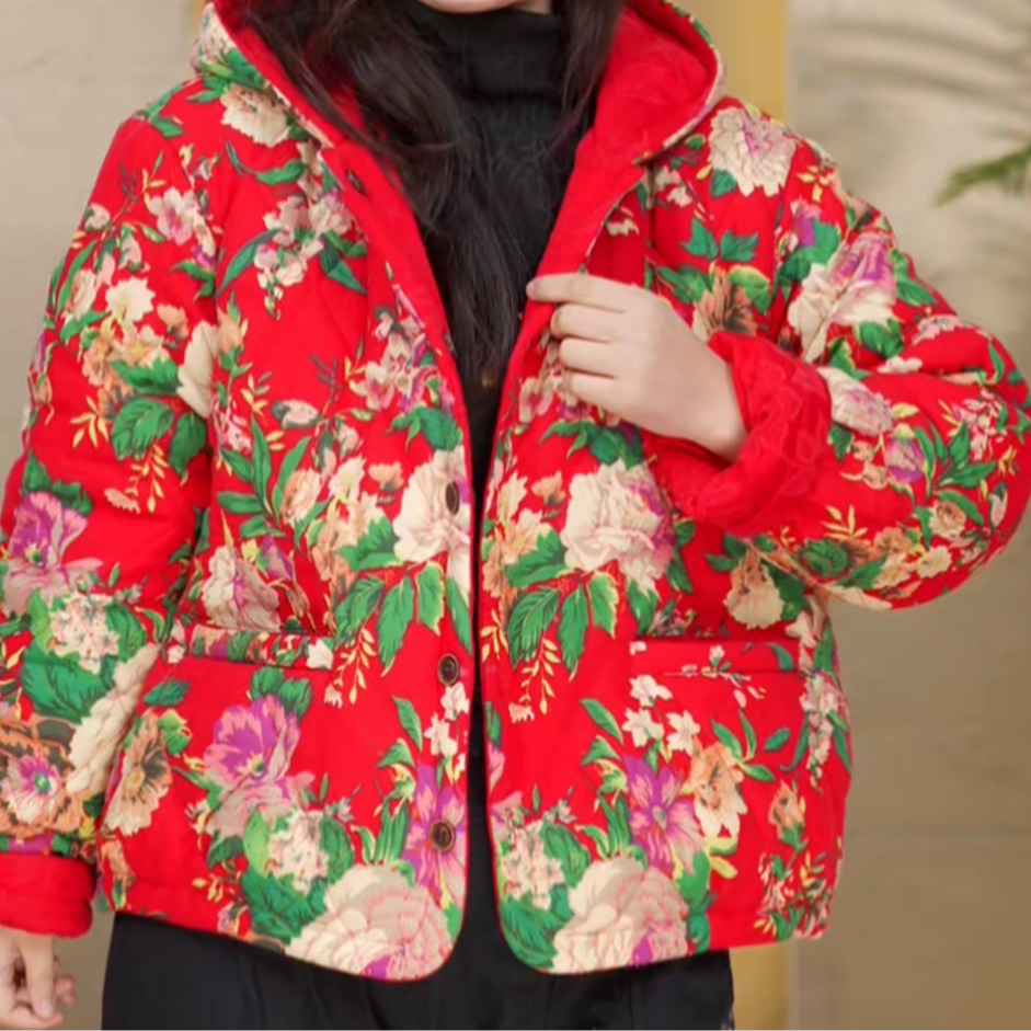 1706款复古棉衣两面穿加厚印花民族风保暖