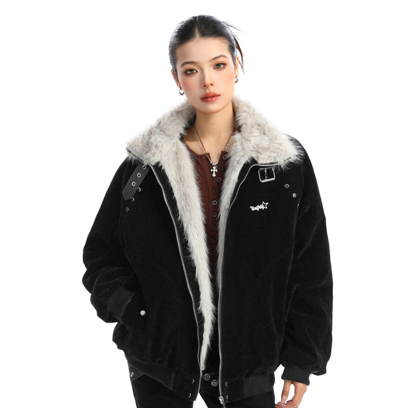 巨好看的2025新款美式座山雕咖色夹棉棉服外套女冬季加绒加厚棉衣