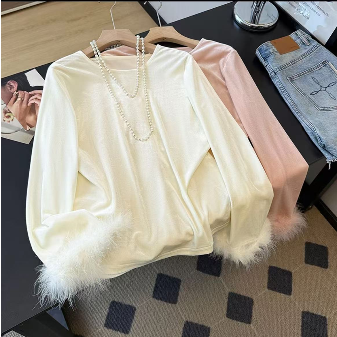 半高领高领女圆领T恤洋气透气针织长袖短款老钱风