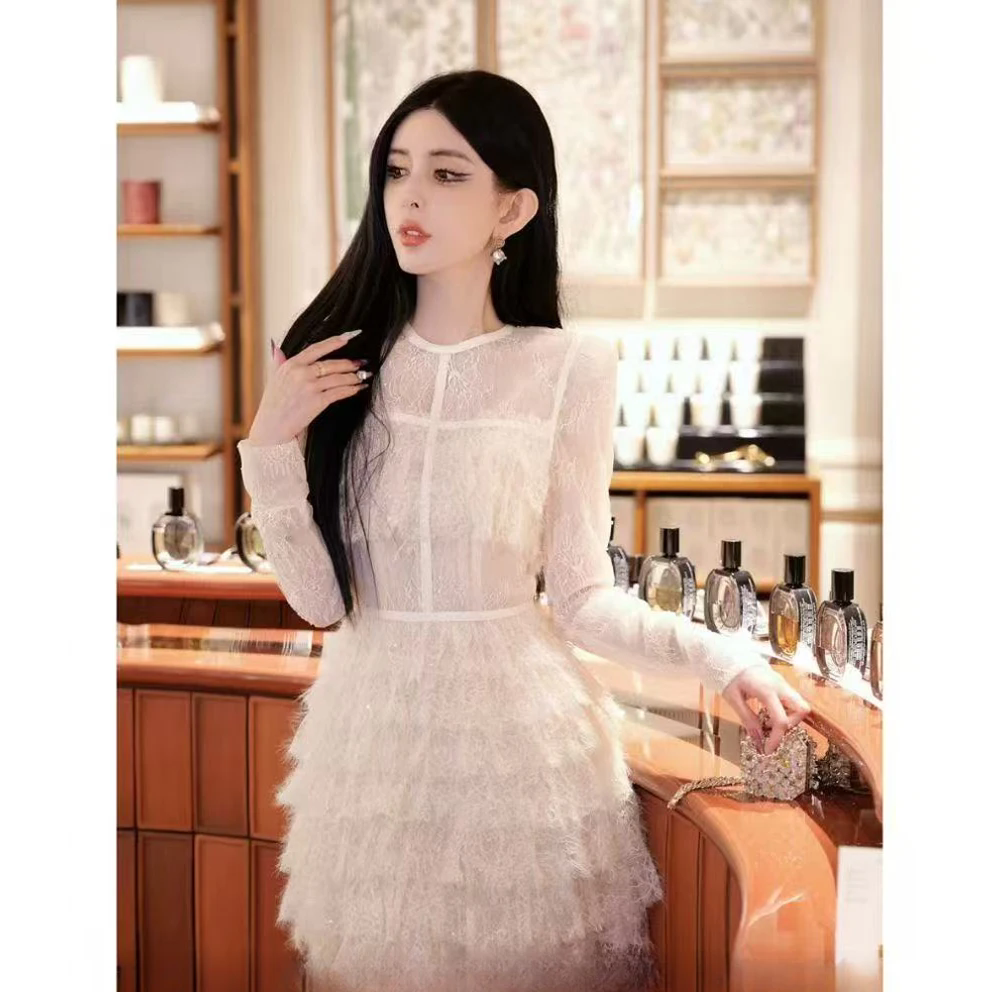 公主家9069新款蕾丝气质显瘦仙女裙蛋糕裙女装连衣裙长袖裙子