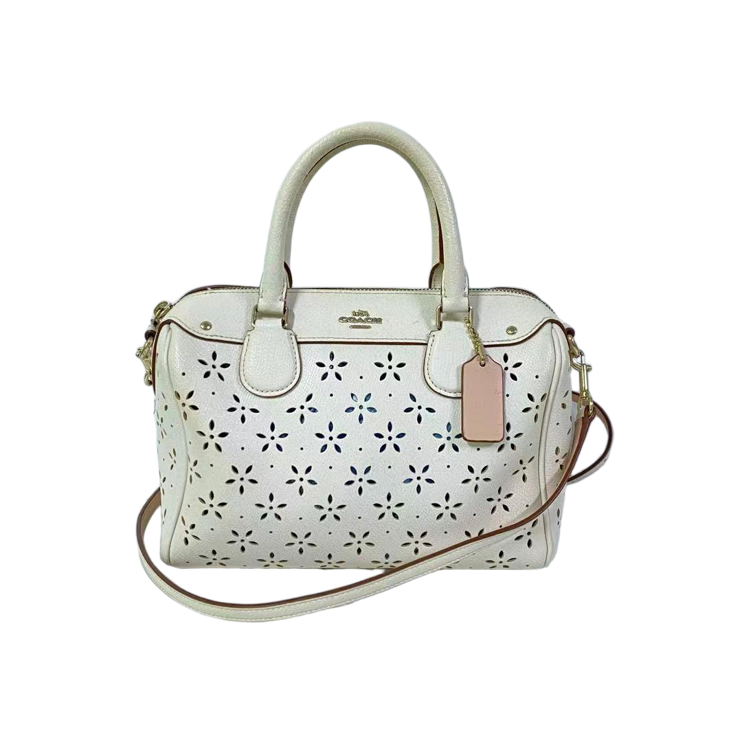 95新 COACH/蔻驰 白色镂空全皮波士顿手提斜挎包  AF-11466-B
