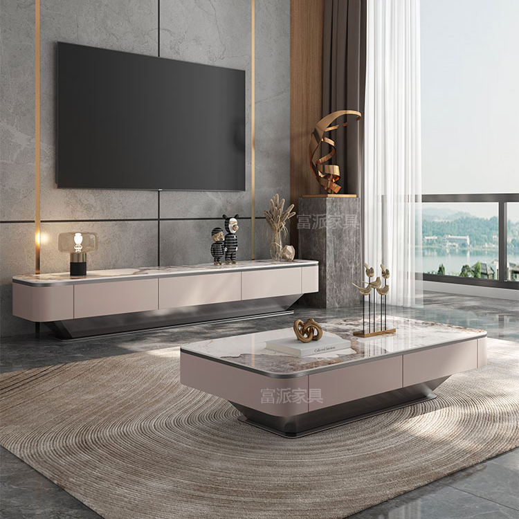 轻奢茶几奢石长方形设计师天然大理石意式大小户型高端客厅落地柜