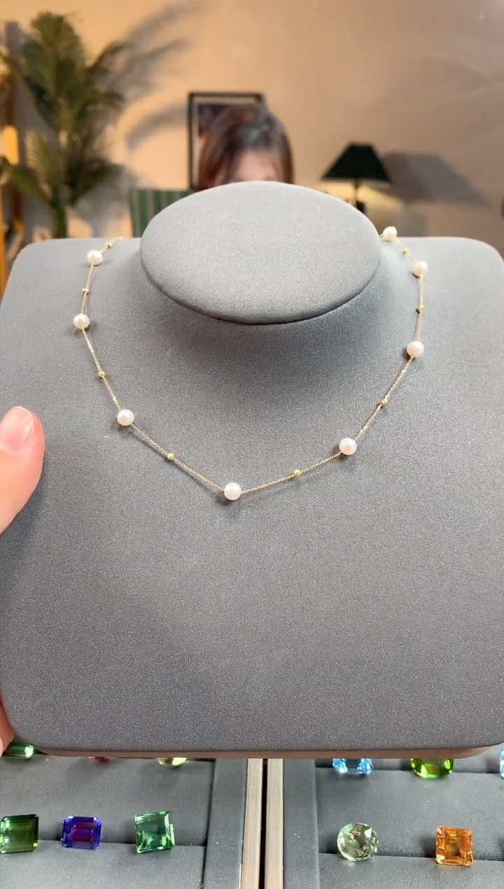 【闪购商品】淡水珍珠套链18K金镶嵌珍珠项链