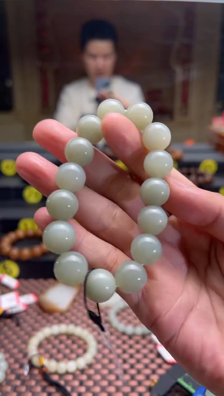 【闪购商品】和田玉手串未镶嵌且末料青白玉手串卡14