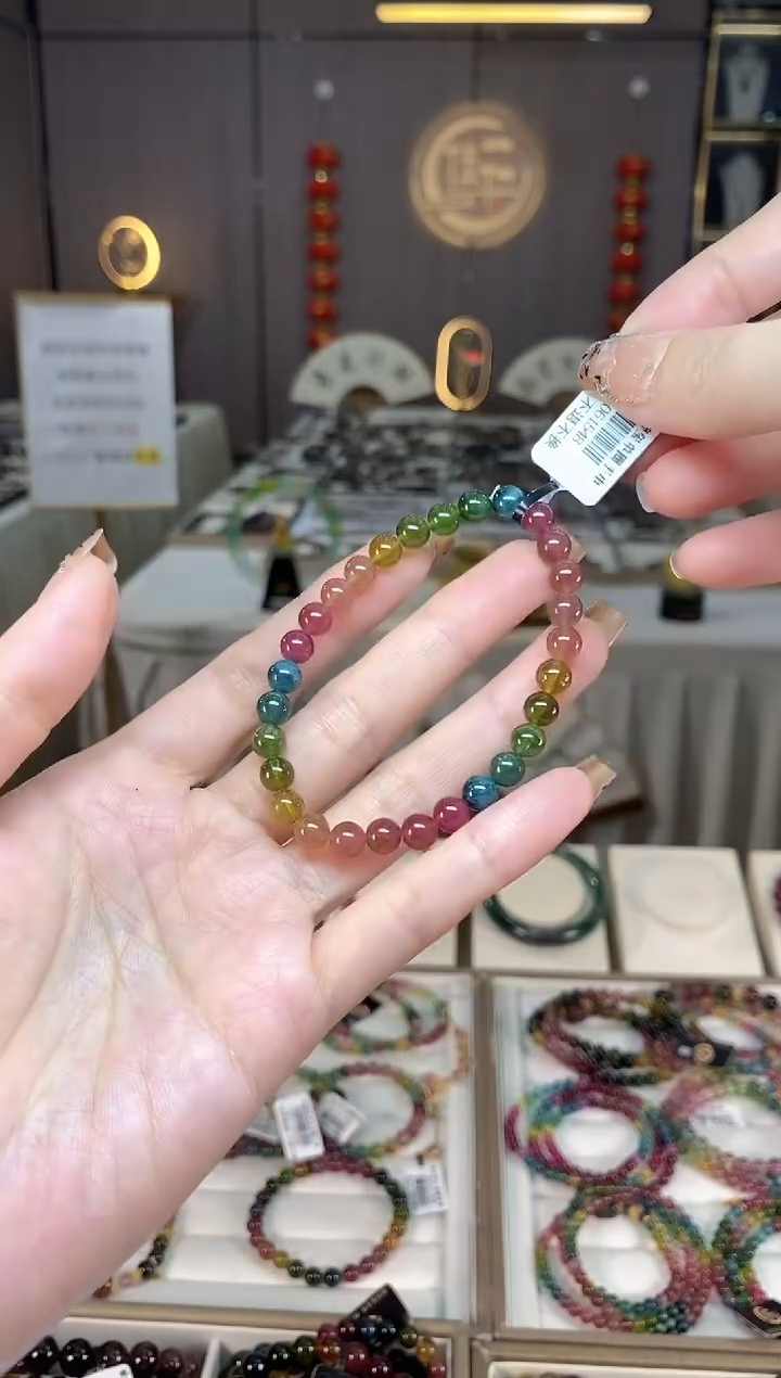 未镶嵌老矿碧玺色标彩虹单圈手串6mm+碧玺dan多样性发一条