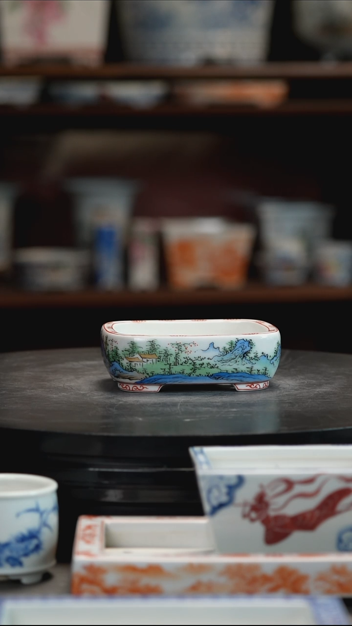 清绿山水手绘盆游****?清绿山水手绘盆