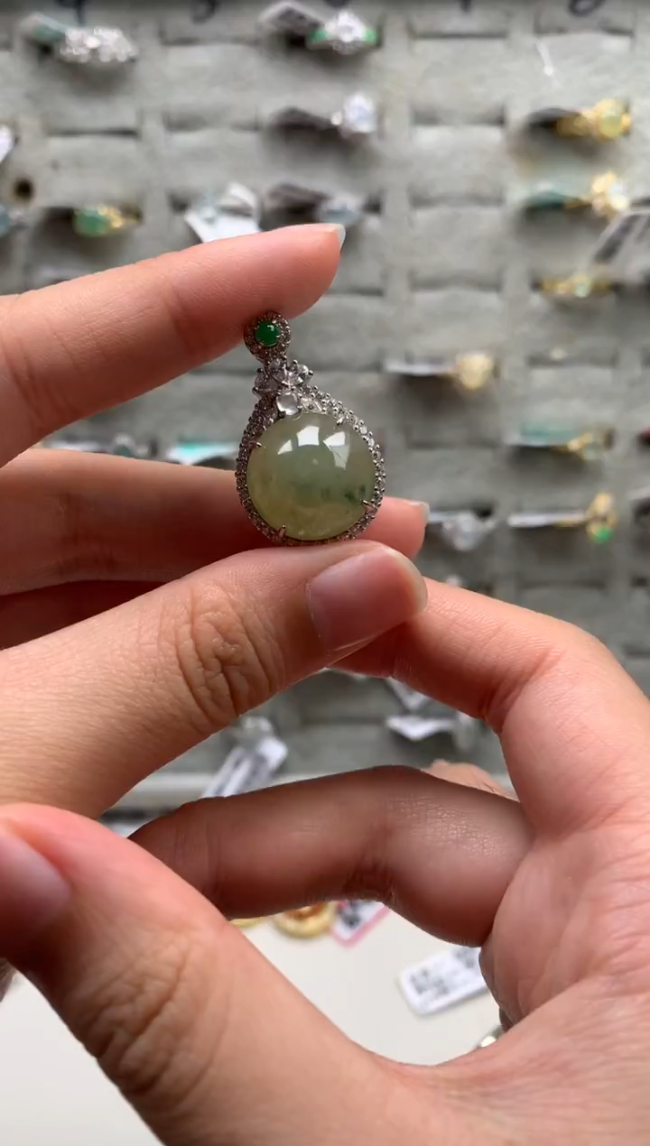 银S925镶嵌戒指翡翠吊坠13