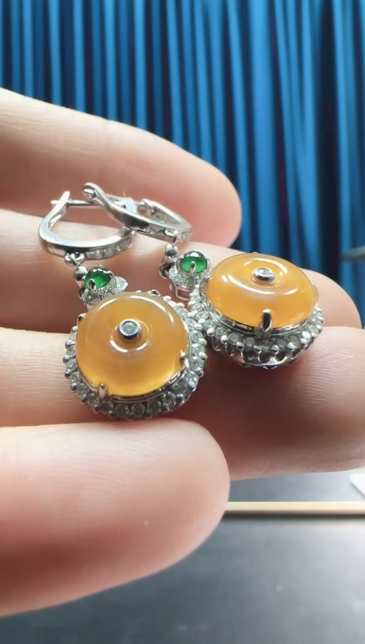 【闪购商品】翡翠耳饰18K金镶嵌不退不换 无鉴赏期