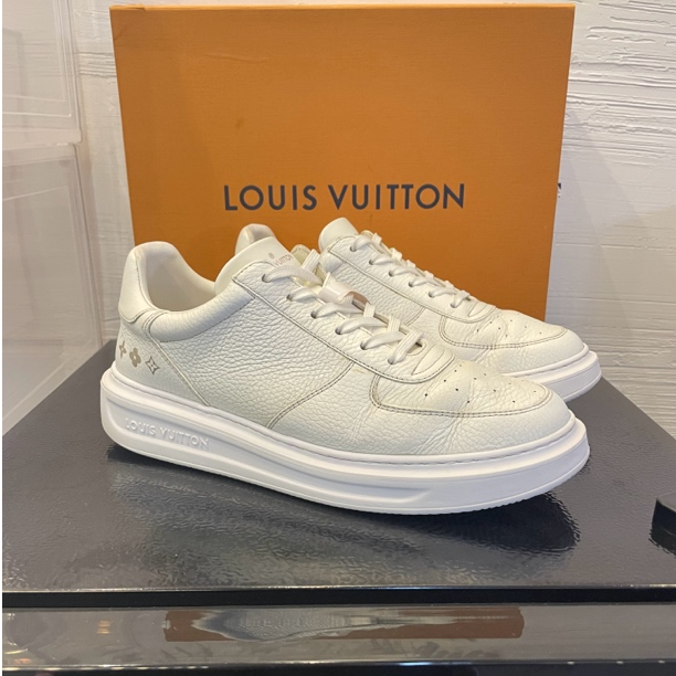 99新 LouisVuitton/路易威登 白色皮面老花烫金厚底松糕板鞋 40码