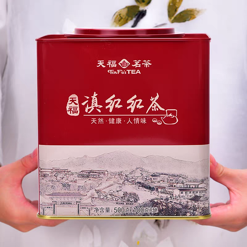天福茗茶 云南临沧滇红茶散茶云南红茶 方形罐装500G