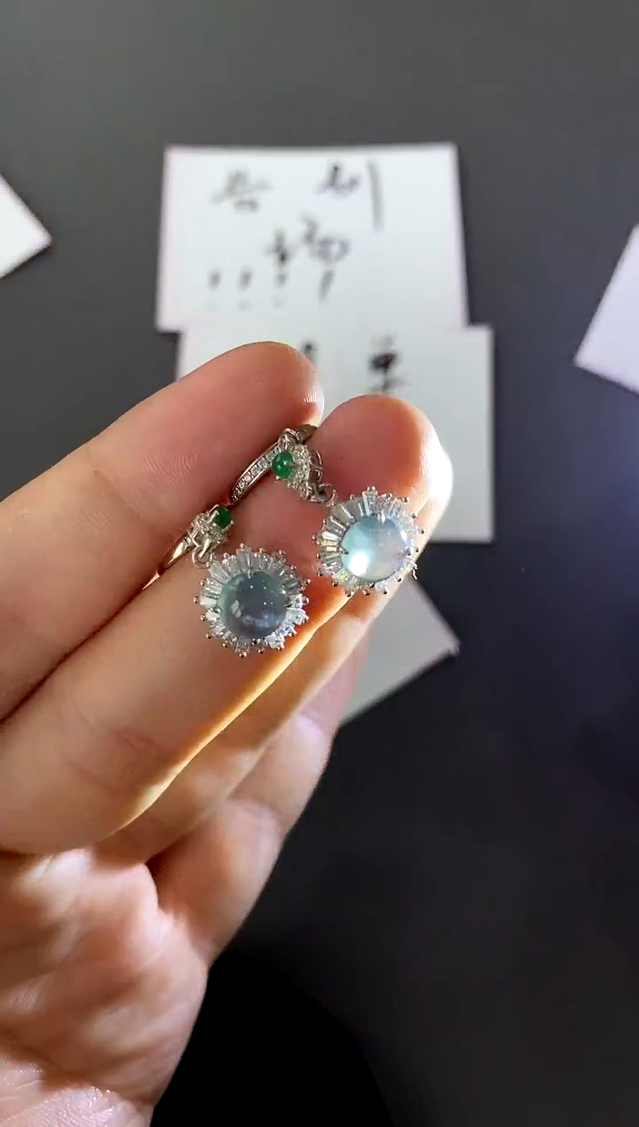 【闪购商品】翡翠耳饰银S925镶嵌买断价