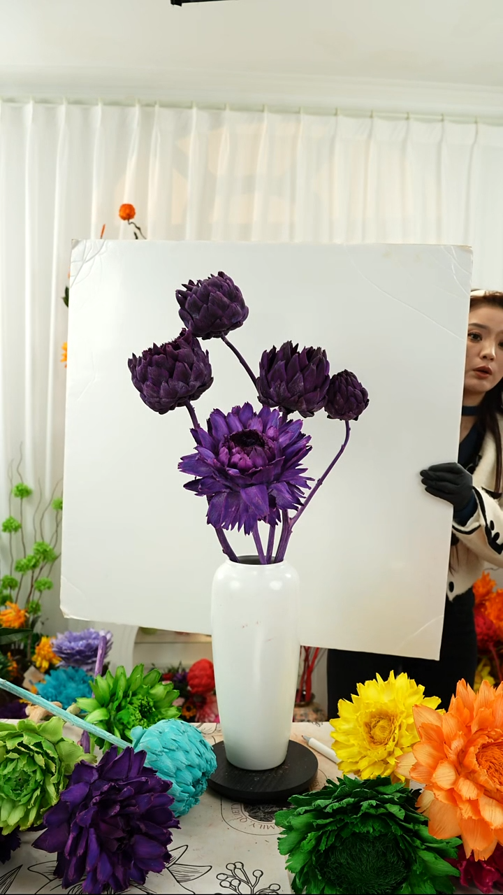 永生花洋蓟霸王花5个头叶片有伤【暗紫】A13