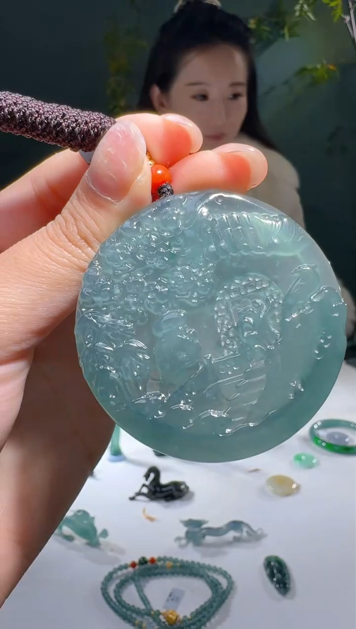 【闪购商品】翡翠颈饰未镶嵌天然A货翡翠山水