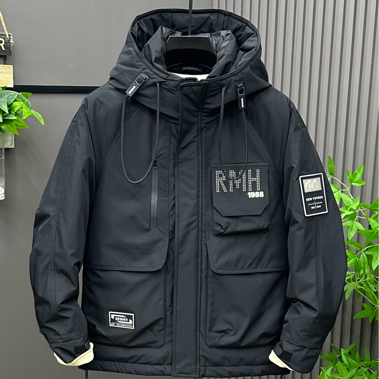 PinkAvril冬季新款工装连帽羽绒服男宽松多口袋羽绒外套加厚保暖