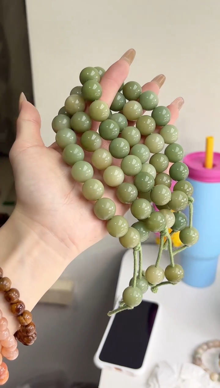 手串菩提根/象牙果阳光玫瑰玉化圆珠14.5mm手持随机