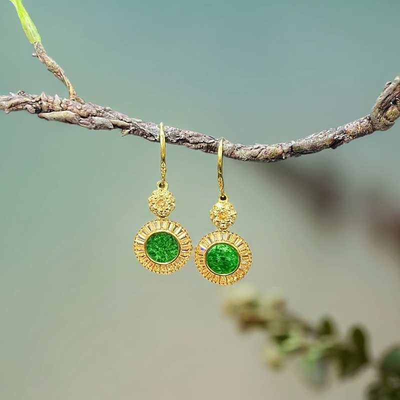 天然缅甸A货翡翠银镶耳钩 F041503