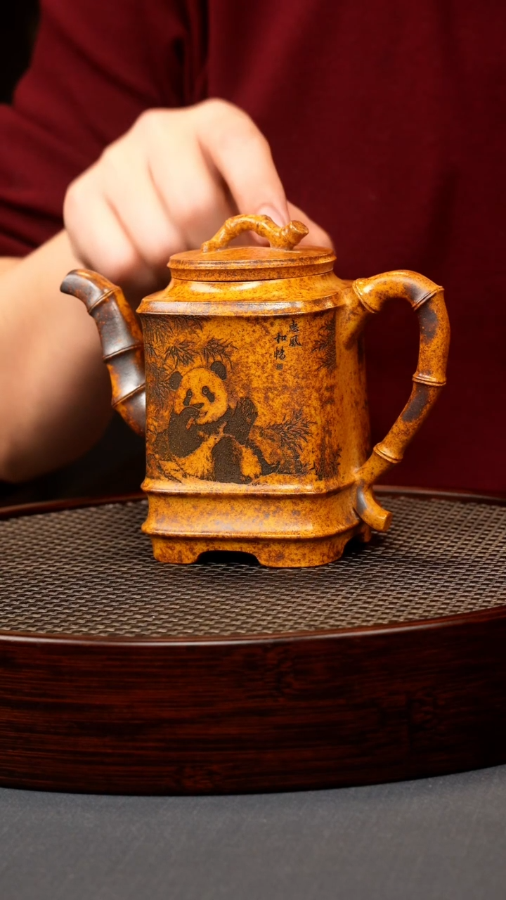 【闪购商品】紫砂茶壶.龙骨金砂柴烧四方熊猫竹节