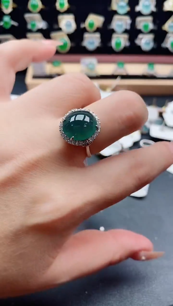银S925镶嵌戒指翡翠1