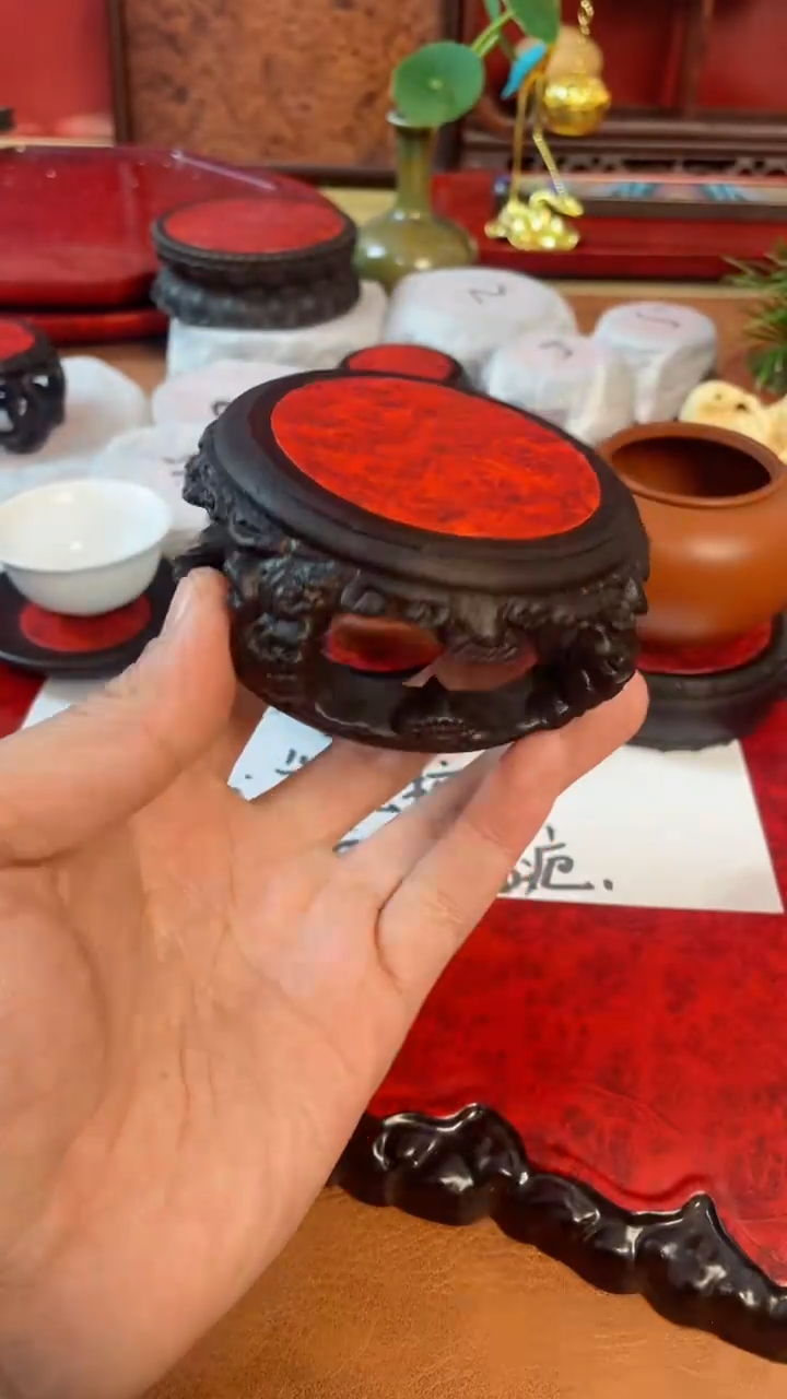 【闪购商品】东非黑黄檀（紫光檀）木艺镂空灵芝底座