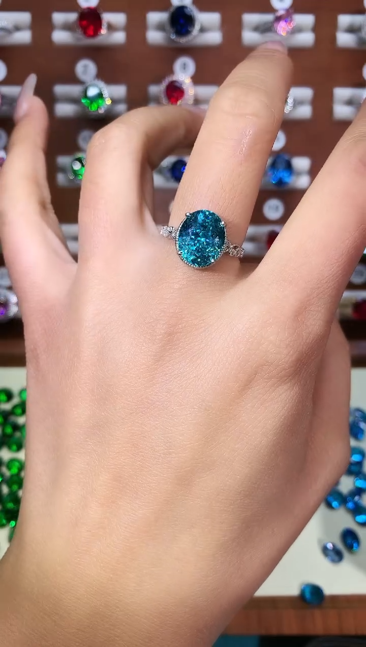 无925银帕拉蓝绿色鸟巢切戒指