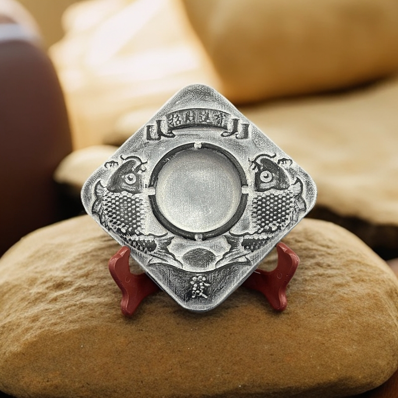 绛石記青石雕刻14cm双鱼年年有余烟灰缸办公会所家居装饰摆件鱼缸