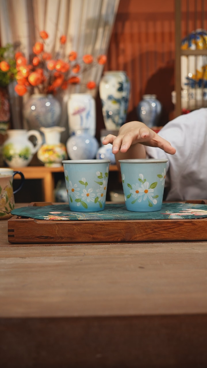 摆件景德镇釉下手绘陶瓷茶具，茶叶罐，咖啡杯