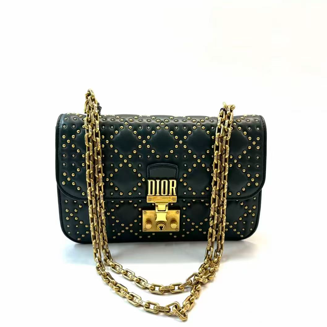 99新 DIOR/迪奥 格格专属 Dior黑色铆钉口盖链条包 THHZ4932
