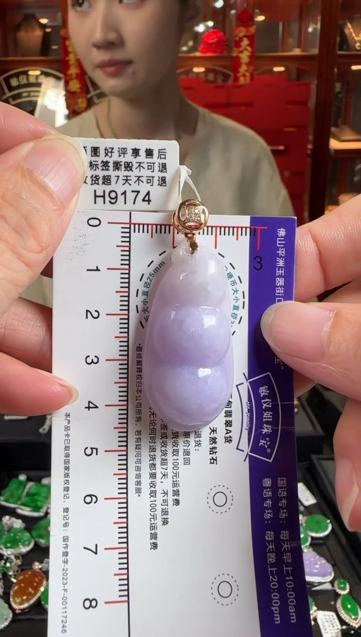 翡翠18K金镶嵌颈饰H9174紫豆豆