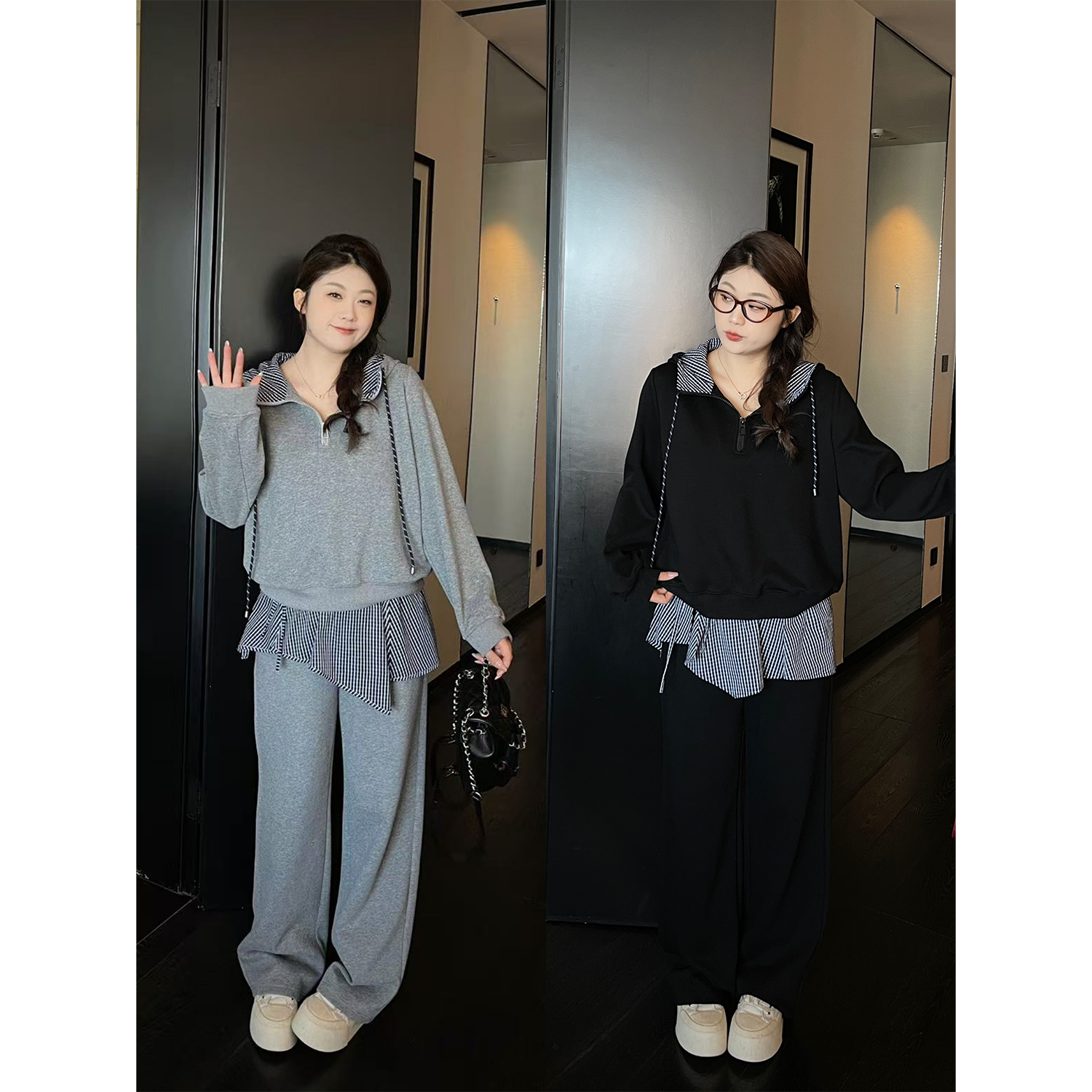 QC宣宣【满分松弛】微胖大码女秋百搭ins卫衣+休闲裤套装ZY507F16