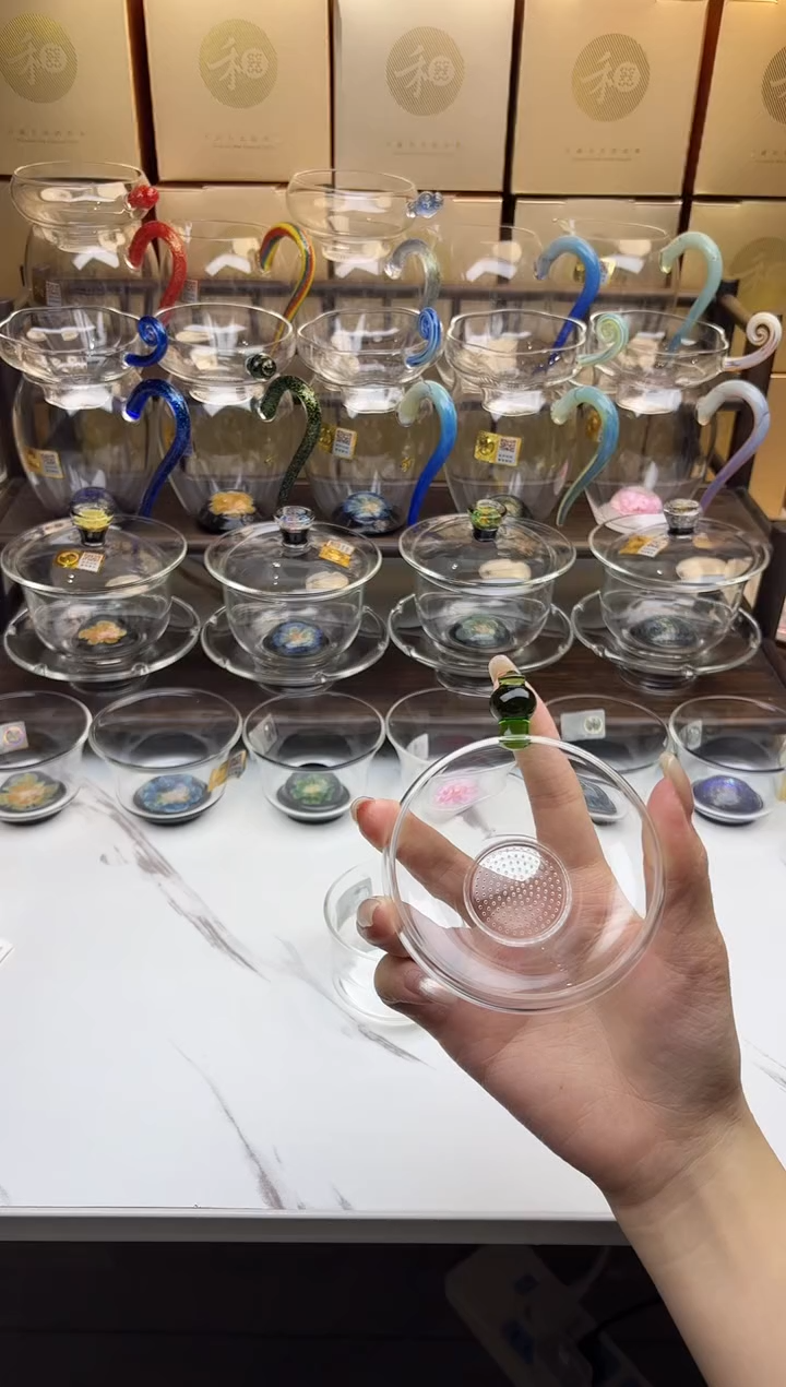 手工艺品玻璃禾器 奉珠茶漏湖绿 普通盒