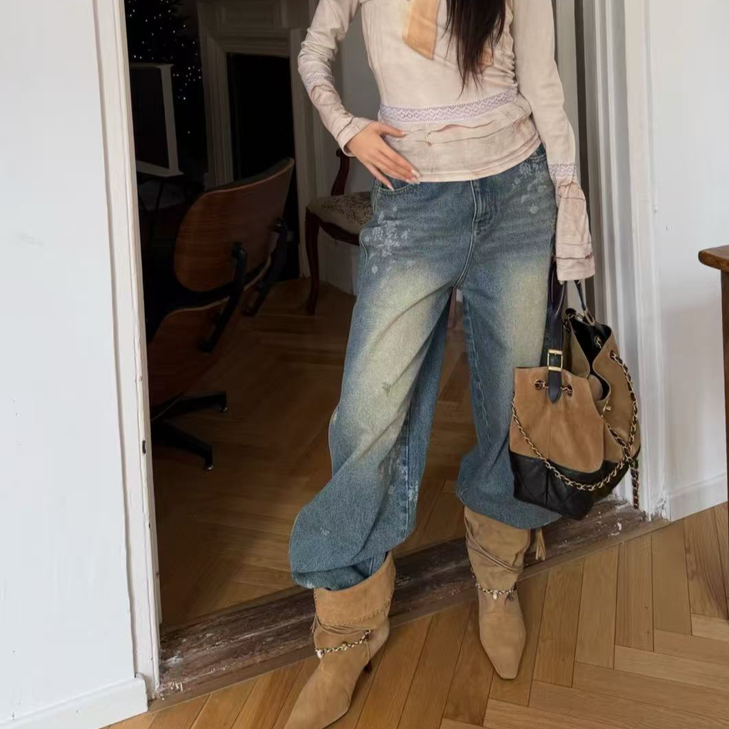 FORDARE 福蝶 26SS春夏新款 小碎花激光牛仔裤