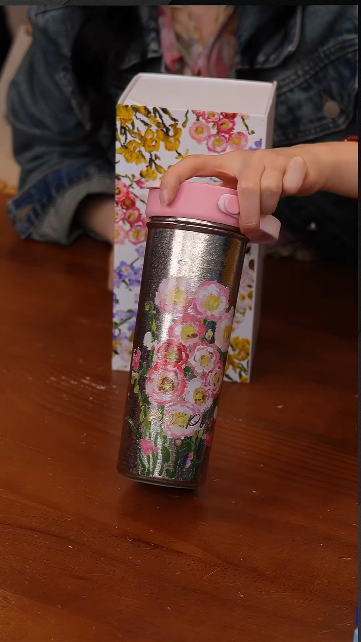 陶85-炊大皇纯钛保温杯590ml-虞美人·粉