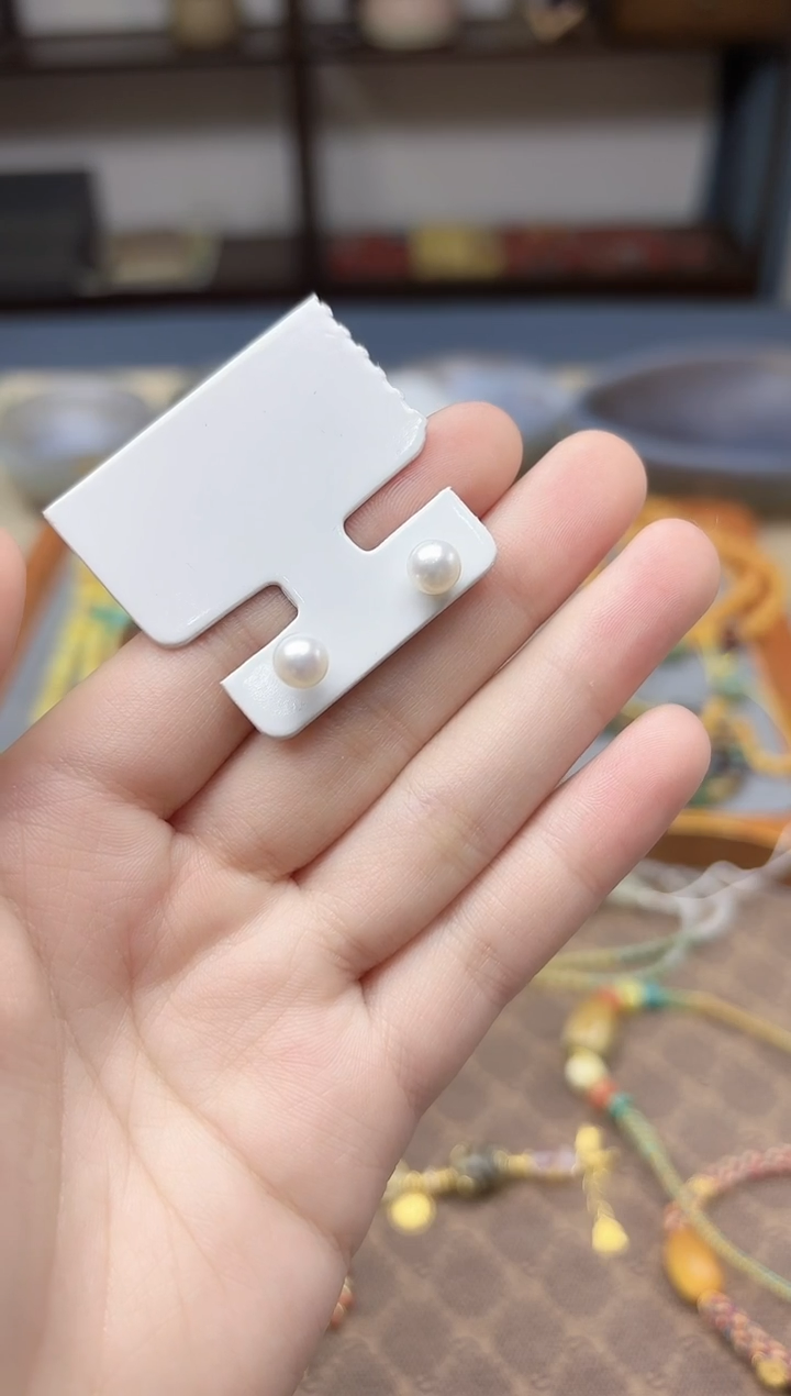 银S925镶嵌耳饰淡水珍珠s925银珍珠耳钉6mmDD