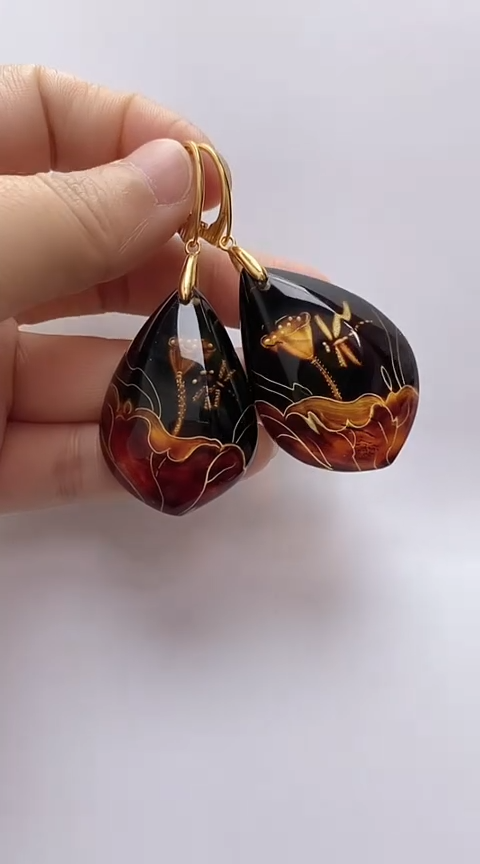 【闪购商品】琥珀裸石银S925镶嵌琥珀耳坠