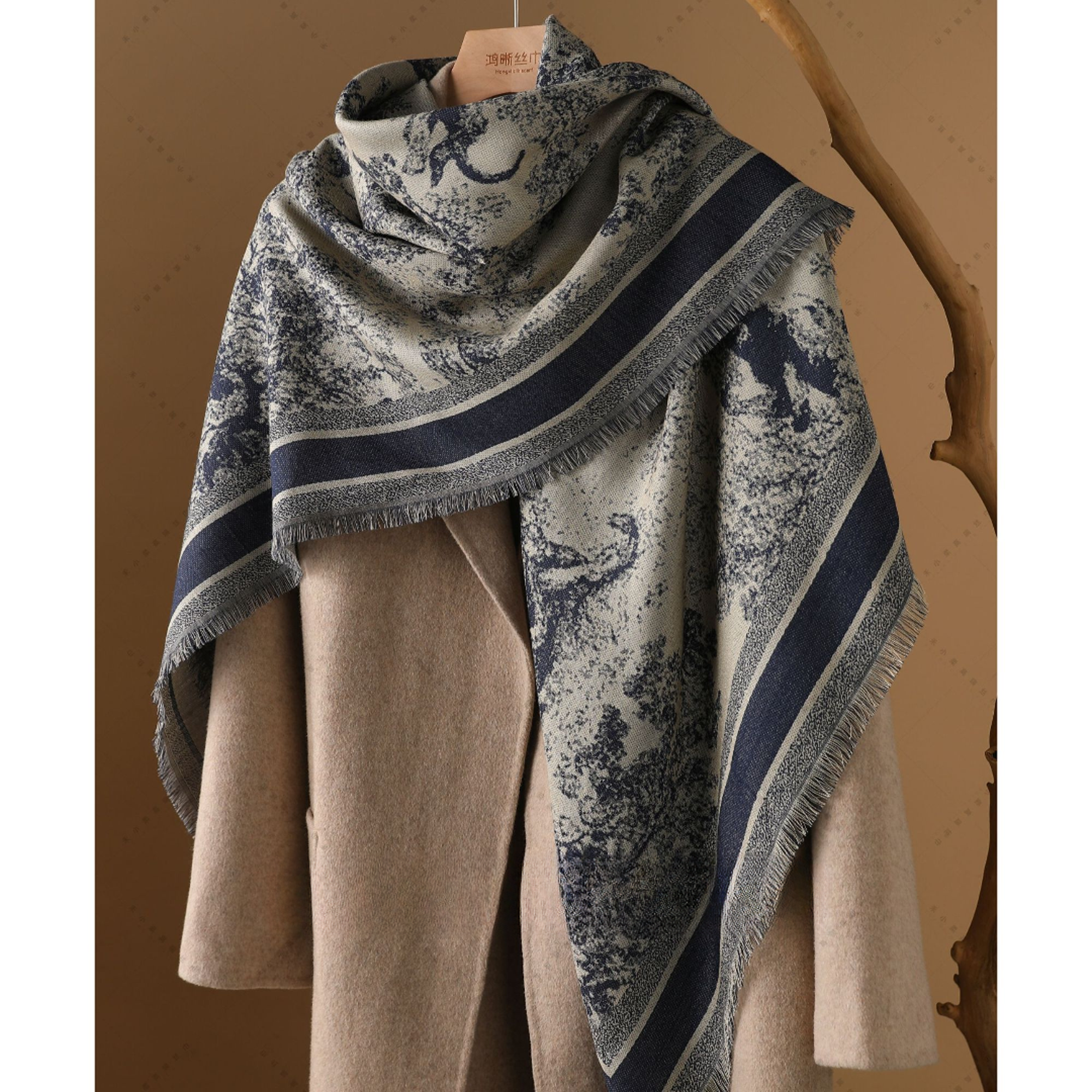 丝毛双面复古风兽王130方巾色织女士丝巾搭配围巾大披肩外搭H091