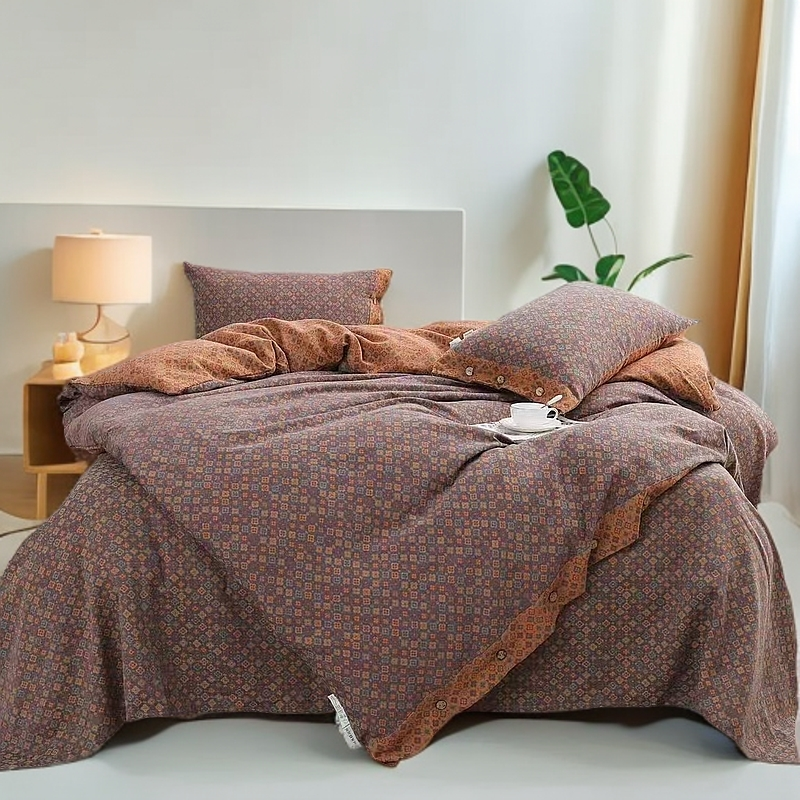 香奈 四件套-- 纯棉 提花双层纱 亲肤 柔软 全棉 双面 被套四件套